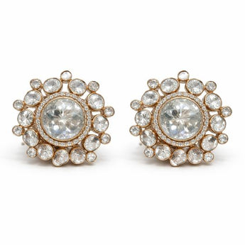 Vintage-Inspired Floral Polki Diamond Statement Stud Earrings