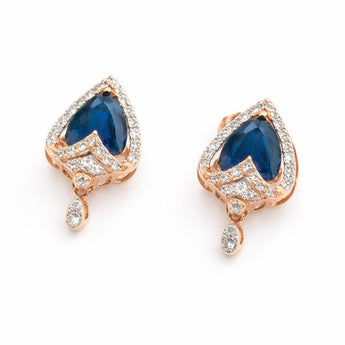 Heart-Shaped Blue Sapphire and Diamond Halo Studs with Drop Accent