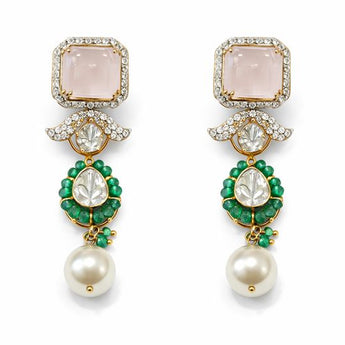 Stunning Polki and Pearl Drop Earrings – Polki jewellery by Ivana Jewels (view 1)