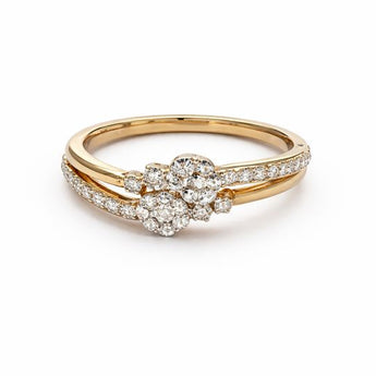 Minimal Floral Diamond Ring with Round Cluster and Polished Gold Band