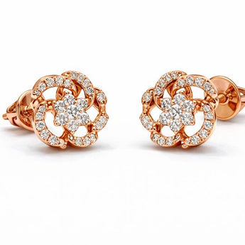 Rose Gold Diamond Cluster Studs - Delicate Flower Pattern Earrings