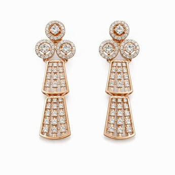 Luxury Three-Tier Diamond Cluster Dangle Earrings in Rose Gold