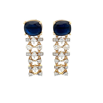 Blue Sapphire & Diamond Dangle Earrings in Yellow Gold