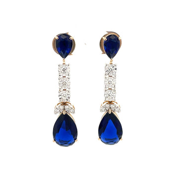 Vintage-Style Blue Sapphire & Diamond Pear Drop Earrings