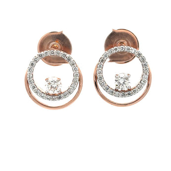Minimalist 14KT Rose Gold Dual-Circle Diamond Pendant & Earring Set