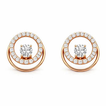 Minimalist 14KT Rose Gold Dual-Circle Diamond Pendant & Earring Set