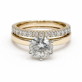 Gold Round Cut Solitaire Ring Set for Women