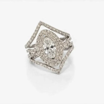 2.35 Carat Oval Diamond Geometric Statement Ring in White Gold