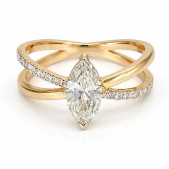 Magnificent 1.19ct Marquise Diamond Ring with Criss-Cross Pave Band