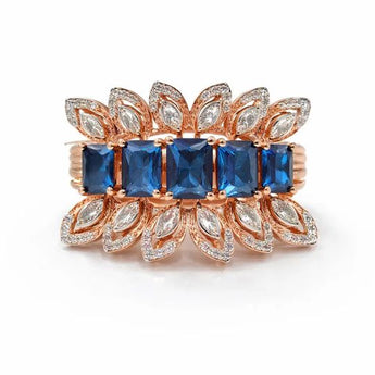 1 Carat Diamond Rose Gold Band with Four Blue Sapphires