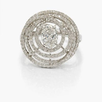 1 Carat Oval Diamond White Gold Multi-Halo Sunburst Statement Ring