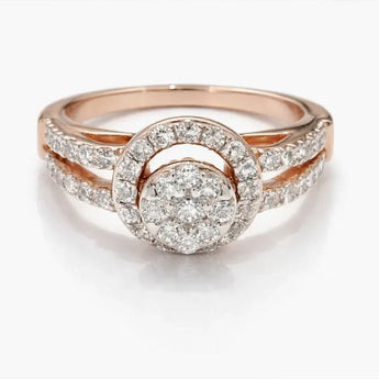 Double Band Halo Lab-Grown Diamond Gold Ring