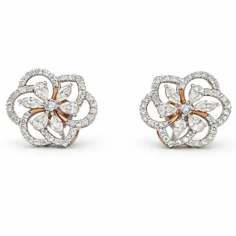 Rose Gold Openwork Flower Petal Diamond Stud Earrings
