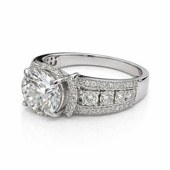 4 Carat Round Cut Diamond Ring with Sparkling Side Stones