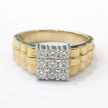 Men’s Diamond Statement Ring with Textured Link Style Band