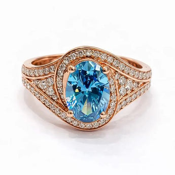Oval Cut Blue Diamond Ring in Rose Gold 2.86 Carat