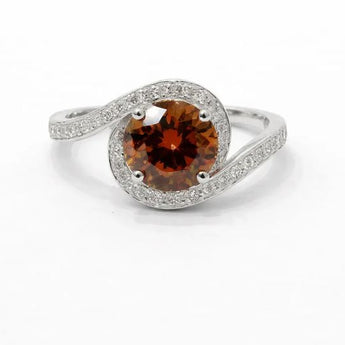 3 Carat Round Brown Diamond Ring with Pavé Swirl Band