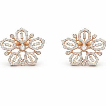 Statement Hexagonal Geometric Flower Diamond Studs in Rose Gold
