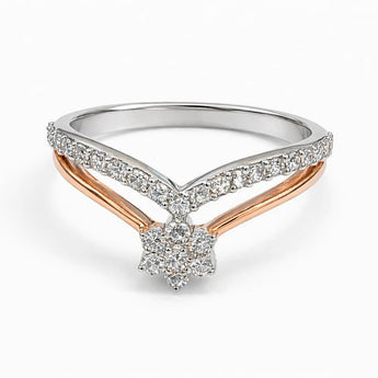 Elegant White and Rose Gold V-Shaped Diamond Wishbone Ring