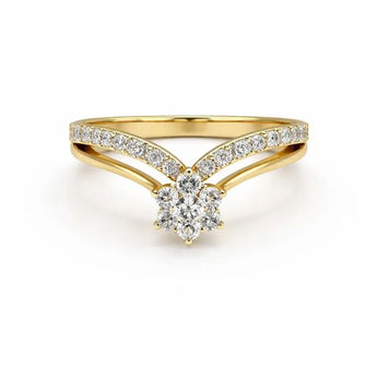 Yellow Gold Diamond Chevron Ring - Unique Anniversary Gift