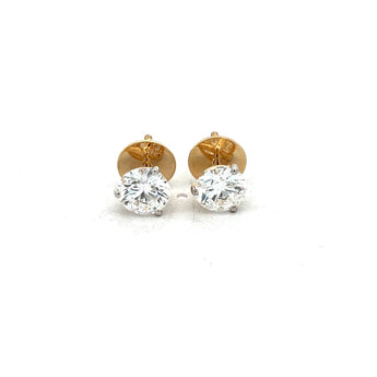 Minimalist Round Solitaire Diamond Studs, 3-Prong 14K Two-Tone Gold Martini Setting