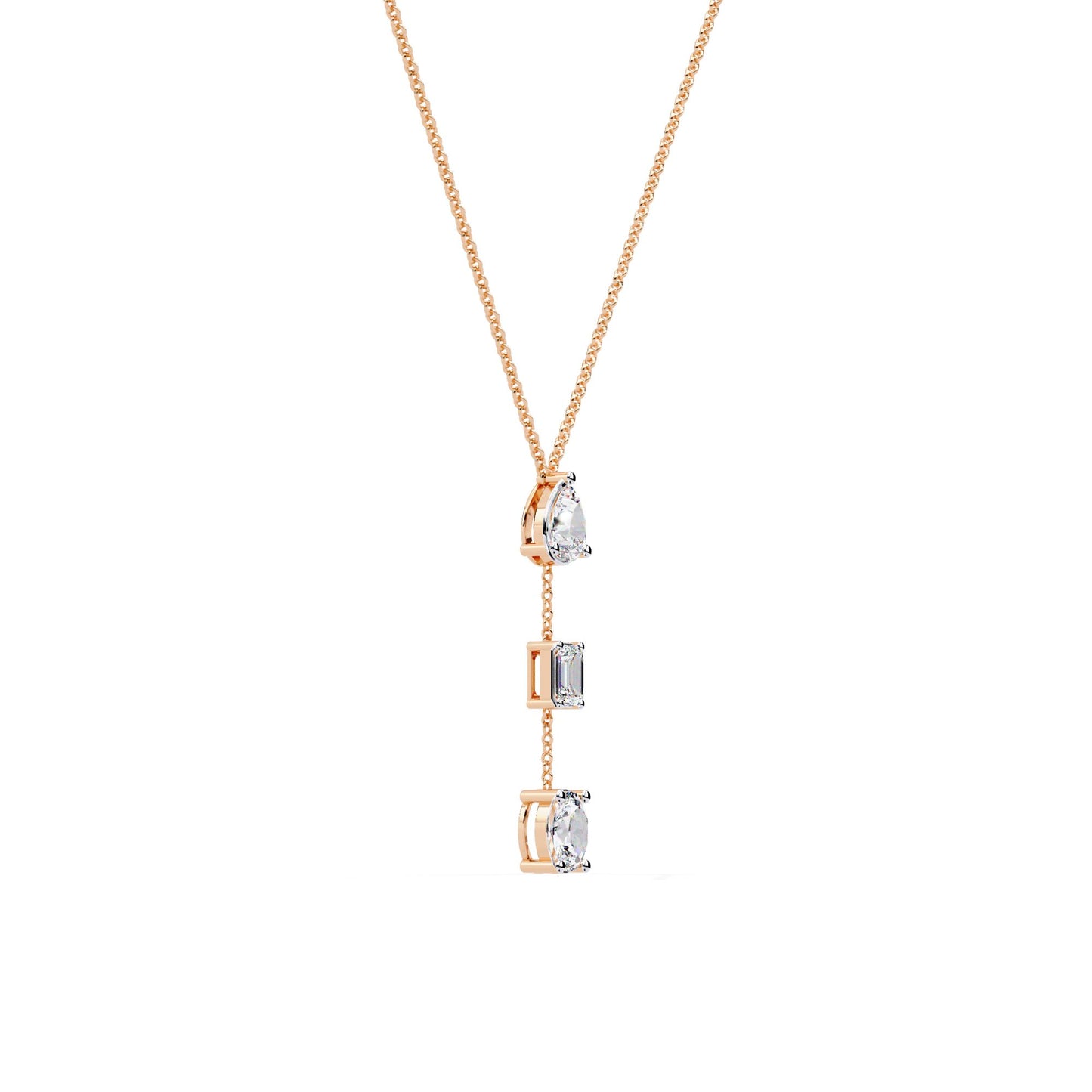 Y-Necklace with Pear, Baguette, and Oval Gemstones