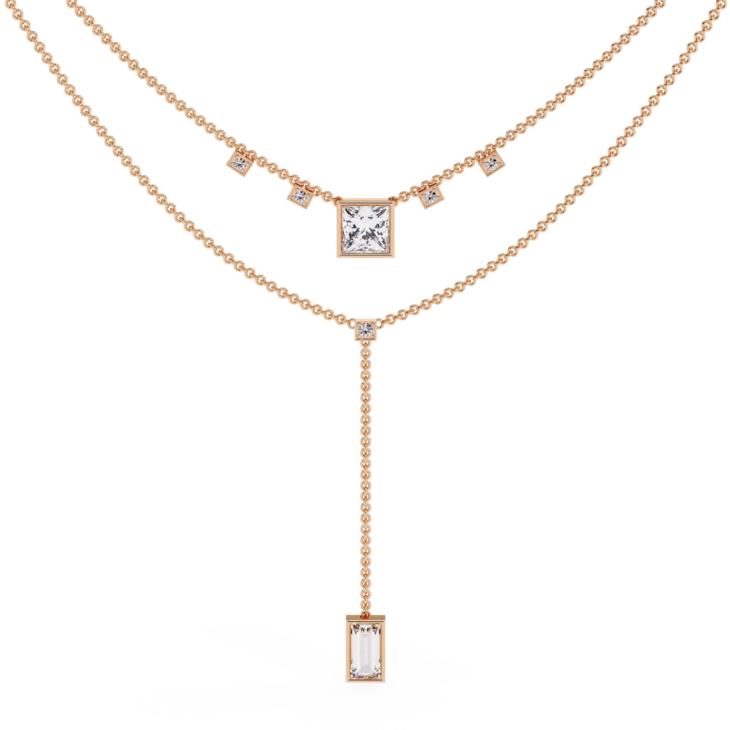 Necklace with Princess and Baguette Diamond Accents