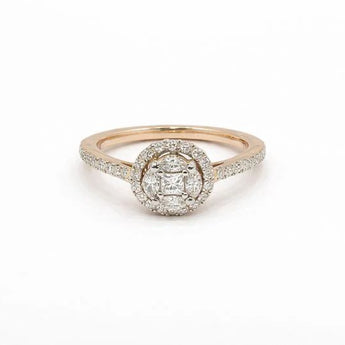 Halo Diamond Ring with Round Center Stone and Paved Band