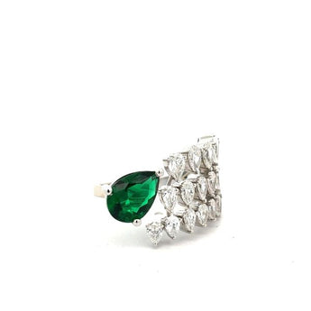 2 Carat Pear Green Stone Ring with Layered Diamond Accents