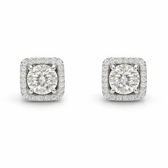 Square Princess Cut Diamond Halo Earrings