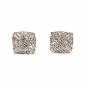 Criss-Cross Round Pave Diamond Square Studs