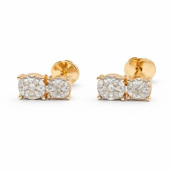 Double Round Diamond Cluster Stud Earrings