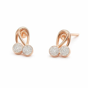 14K Rose Gold Double Bubble Diamond Stud Earrings - Unique Modern Style