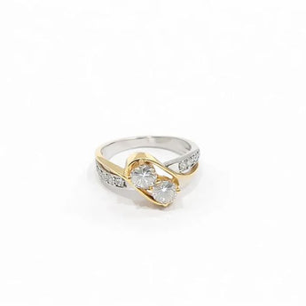 Dual Round Cut Diamond Gold Ring with Elegant Bypass Design