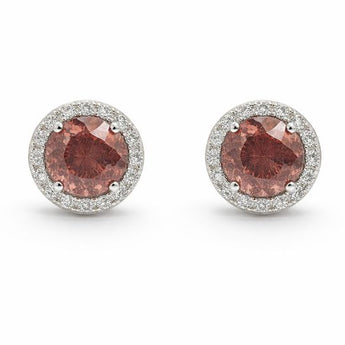 Sophisticated Round Ruby & Diamond Halo Stud Earrings