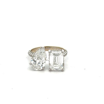 5 Carat Toi Et Moi Diamond Ring with Pear & Emerald Cut Stones