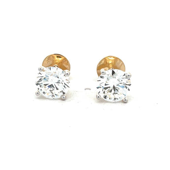 2 Carat Each Classic Round Cut Diamond Studs