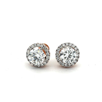 1.8 Carat Each Round Diamond Halo Studs