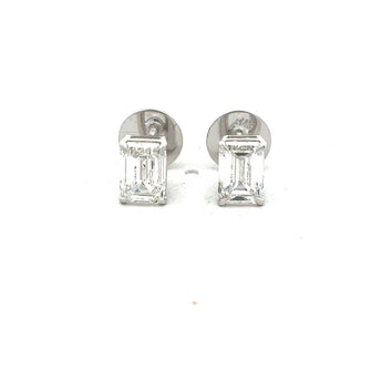 1 Carat Each Emerald Cut Diamond Studs