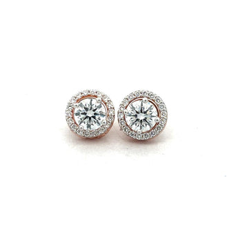 Classic Round Diamond Halo Stud Earrings in 14K Rose Gold