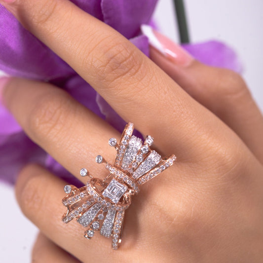 Baguette & Round Diamond Butterfly Ring