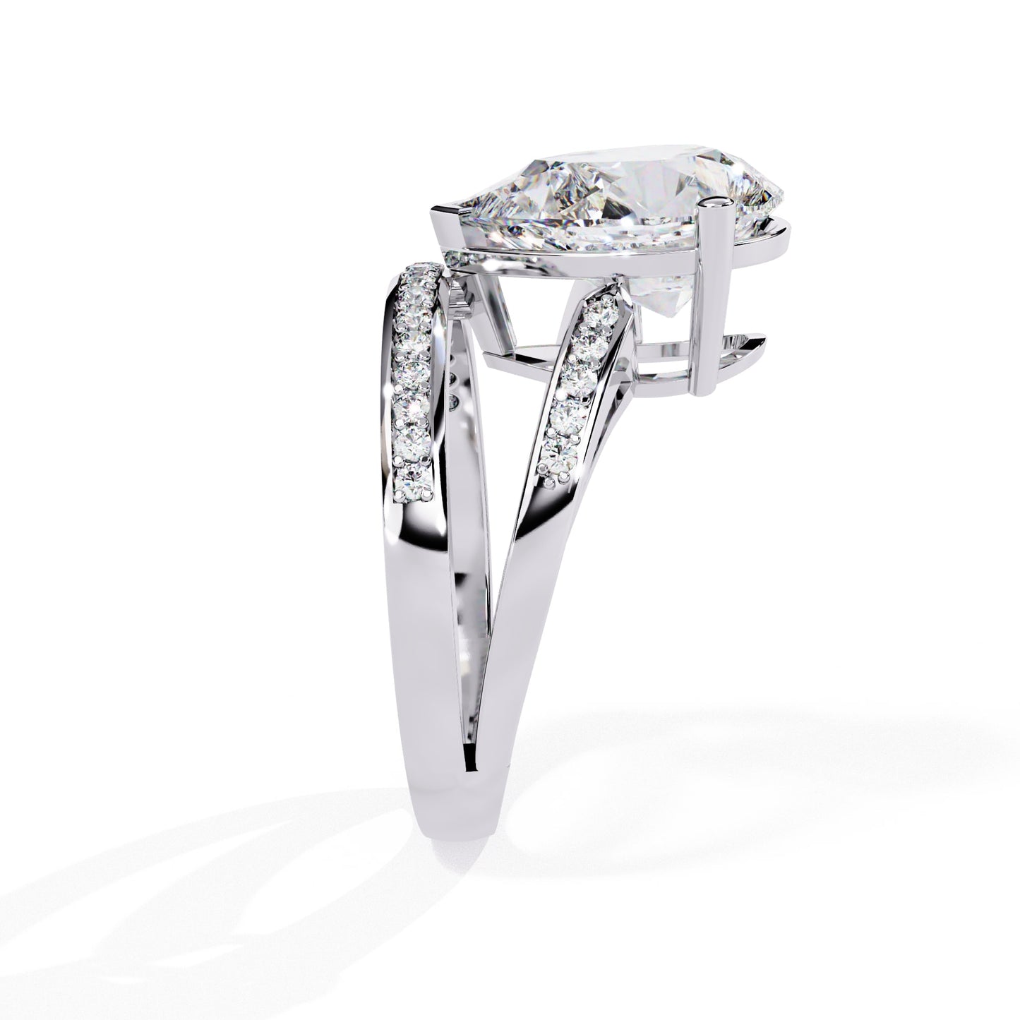 Stunning Pear Diamond Ring with Pave Band