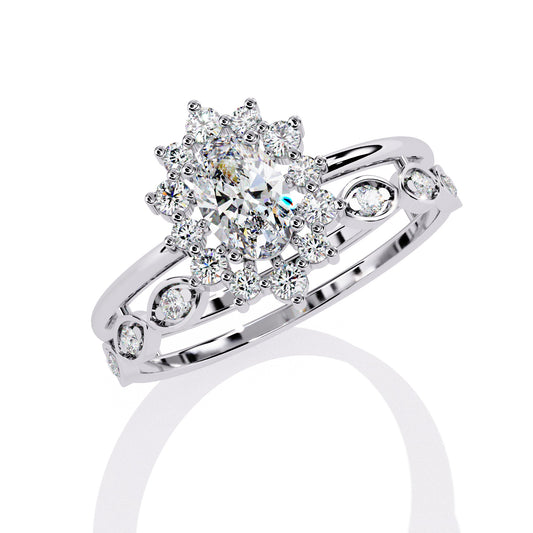 Antique Inspired Diamond Halo Bridal Ring