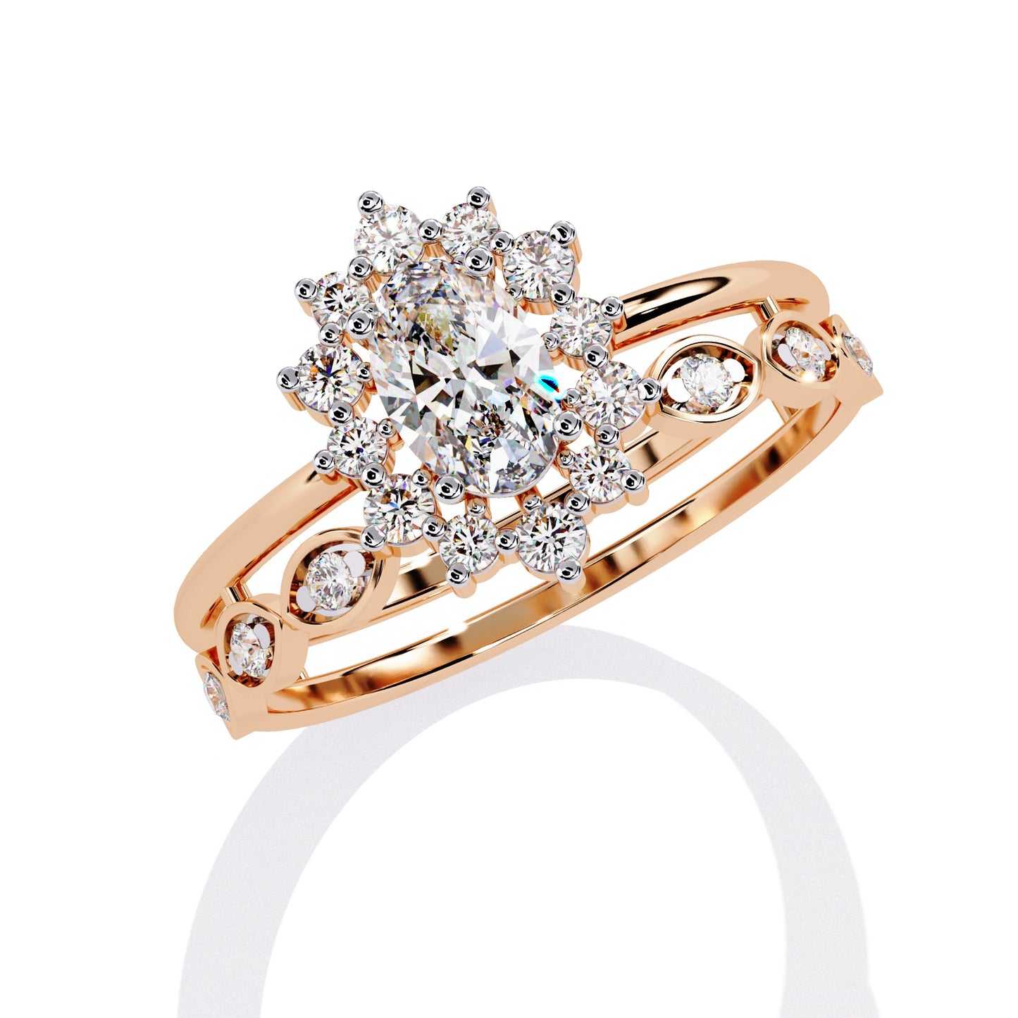 Antique Inspired Diamond Halo Bridal Ring