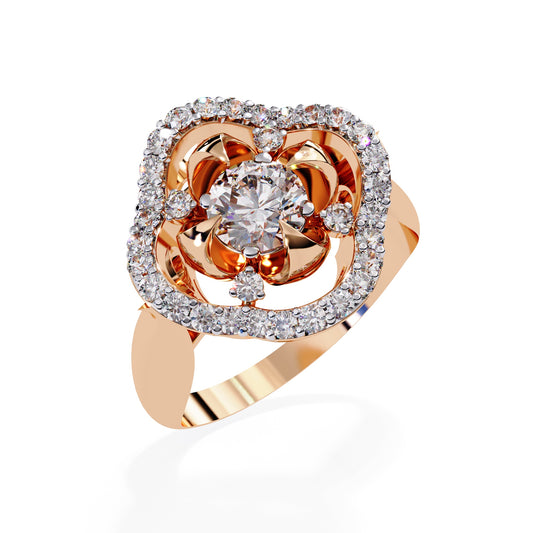 Square Flower Ring with Diamond Accents