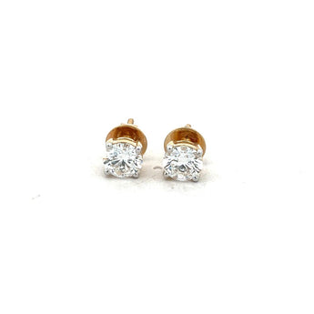 1 Carat Each Round Cut Diamond Solitaire Stud