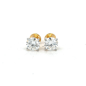 2 Carat Each Round Diamond Stud Earrings