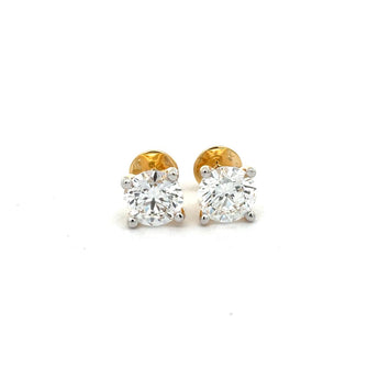 2 Carat Each Round Diamond Stud Earrings