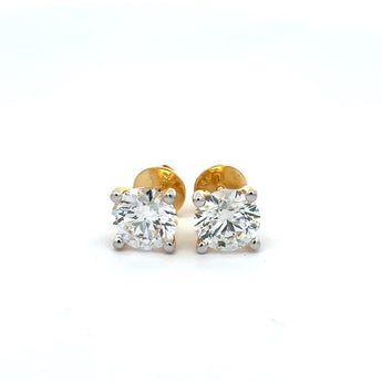 2 Carat Each Round Diamond Stud Earrings