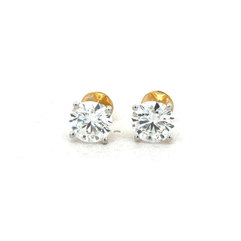 2 Carat Each Round Diamond Stud Earrings